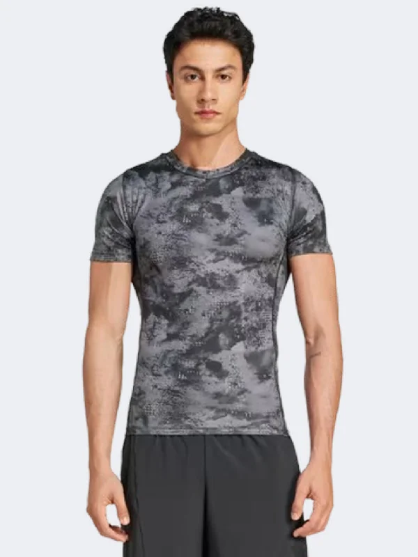 Adidas Techfit All Over Print Men Training T-Shirt Core Black/Grey