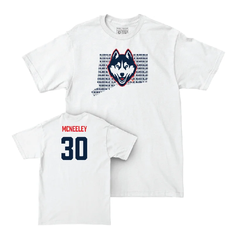 Men's Basketball White Bleed Blue Comfort Colors Tee  - Liam McNeeley