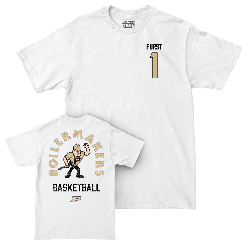 Men's Basketball White Mascot Comfort Colors Tee - Caleb Furst | #1