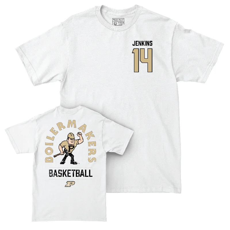 Men's Basketball White Mascot Comfort Colors Tee - David Jenkins | #14