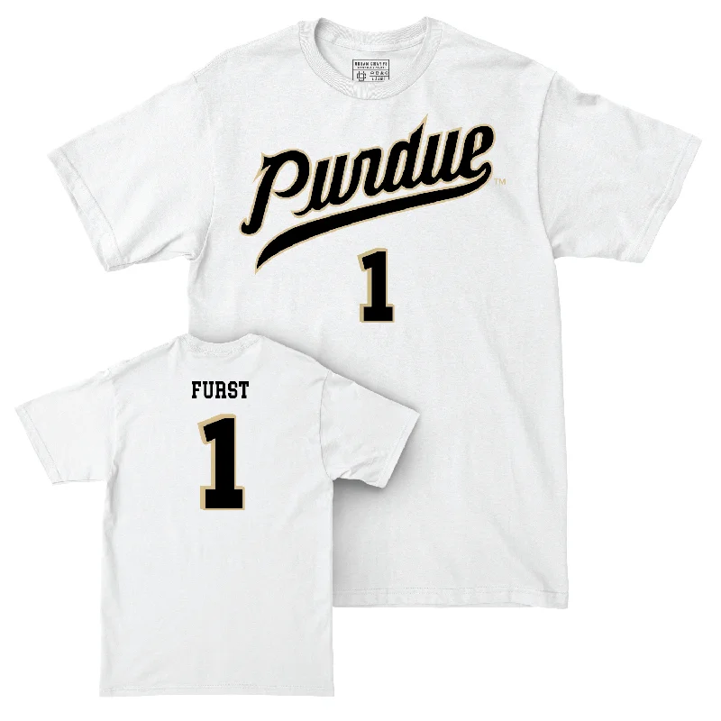 Men's Basketball White Shirsey Comfort Colors Tee - Caleb Furst | #1