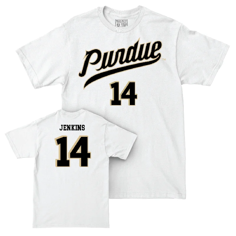 Men's Basketball White Shirsey Comfort Colors Tee - David Jenkins | #14