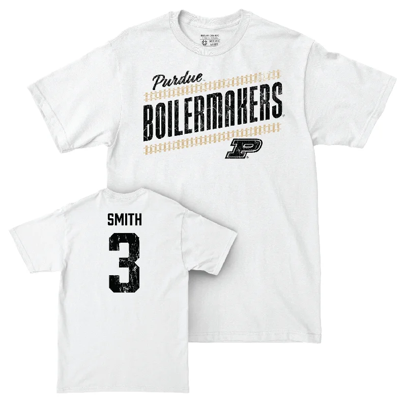 Men's Basketball White Slant Comfort Colors Tee - Braden Smith | #3