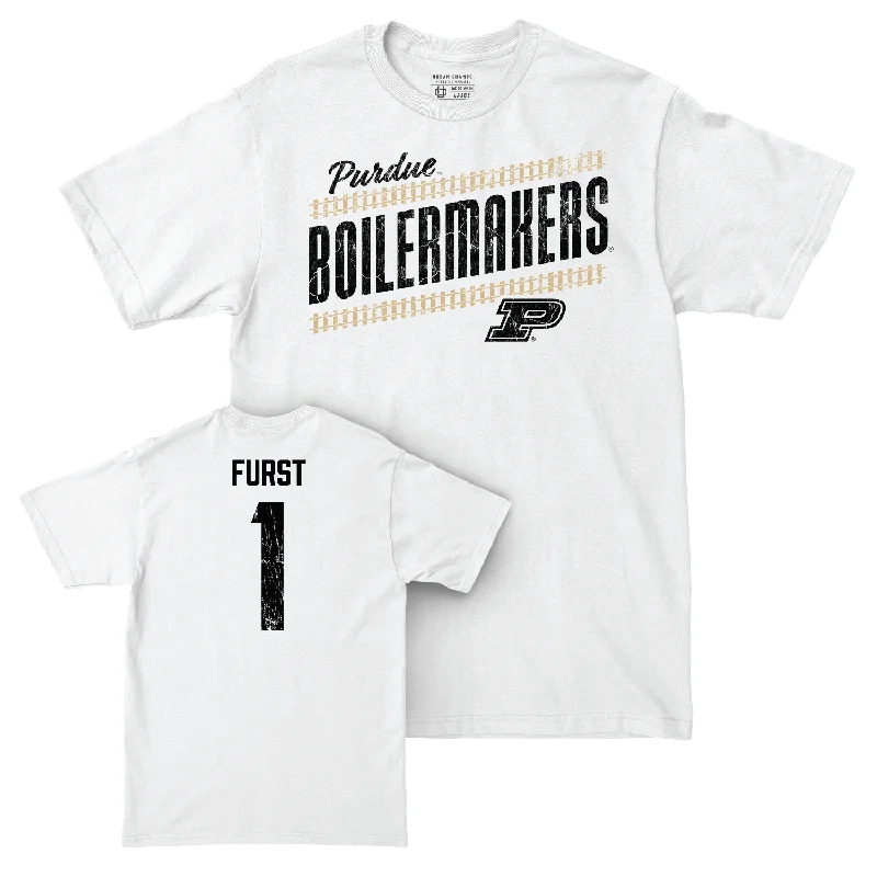 Men's Basketball White Slant Comfort Colors Tee - Caleb Furst | #1