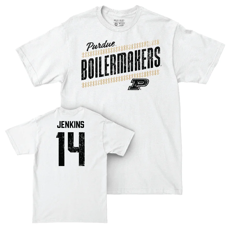 Men's Basketball White Slant Comfort Colors Tee - David Jenkins | #14