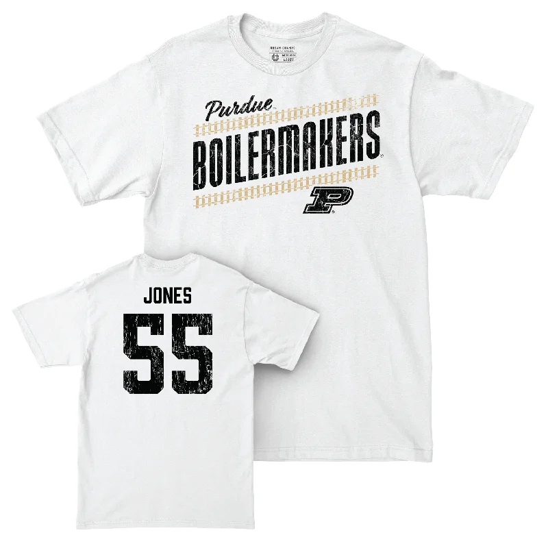 Men's Basketball White Slant Comfort Colors Tee - Lance Jones | #55