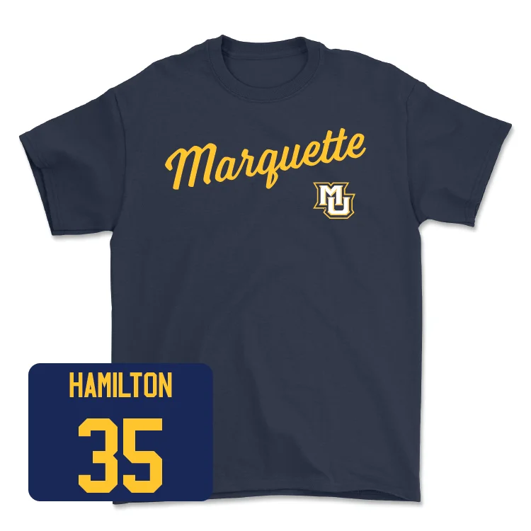 Navy Men's Basketball Script Tee - Caedin Hamilton