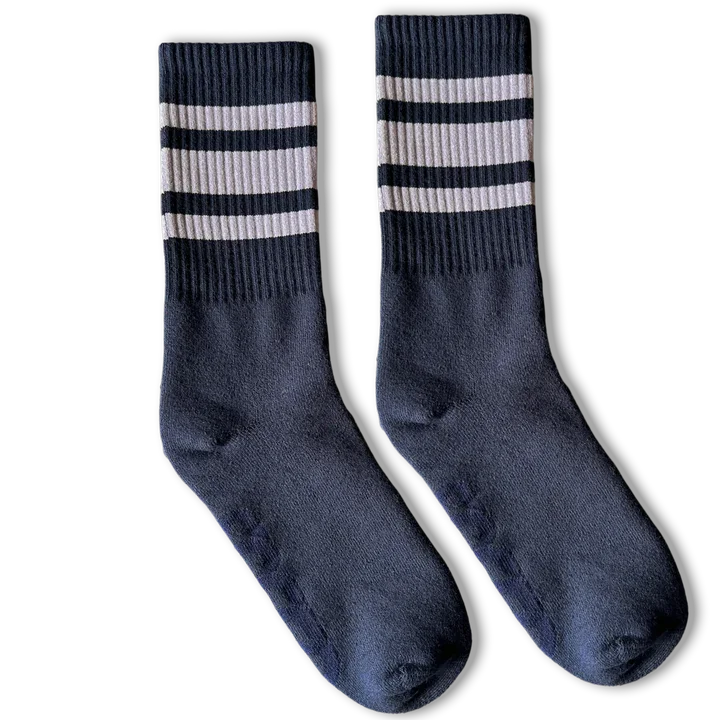 SOCCO White Striped | Navy Mid Socks