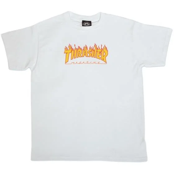 Thrasher Flame Logo Youth Tee White