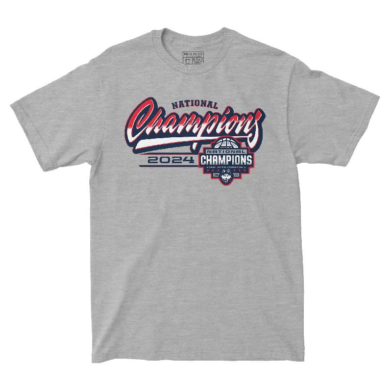 UCONN MBB 2024 National Champions Script Sport Grey T-shirt