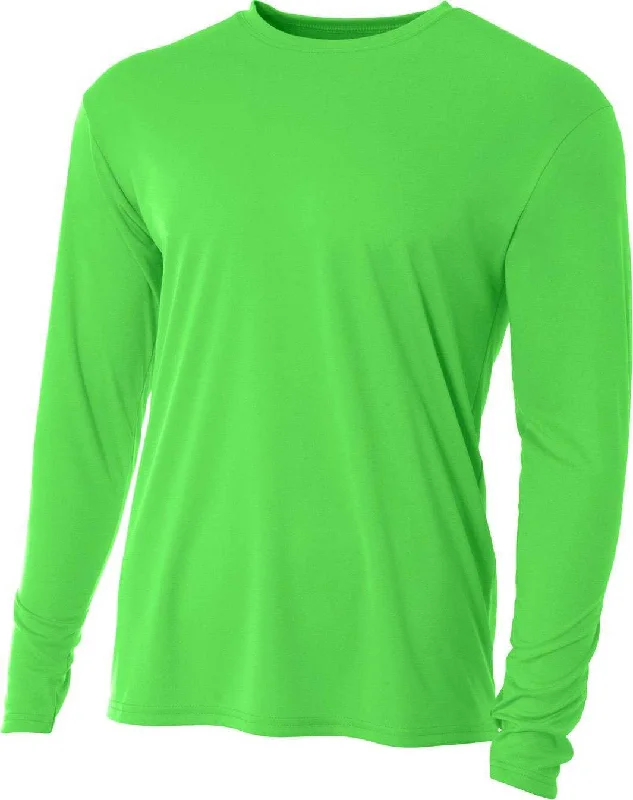 A4 N3165 Men's Cooling Performance Long Sleeve T-Shirt - Safety Green