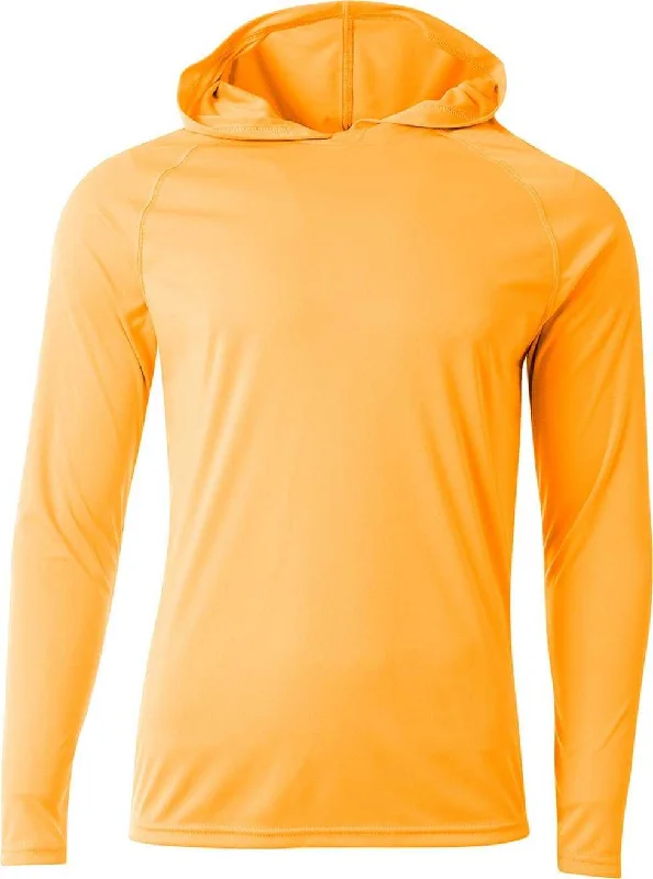 A4 N3409 Men's Cooling Performance Long-Sleeve Hooded T-Shirt - Safety Orange