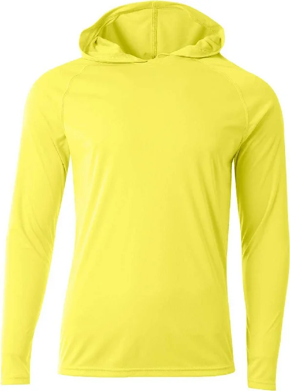 A4 N3409 Men's Cooling Performance Long-Sleeve Hooded T-Shirt - Safety Yellow