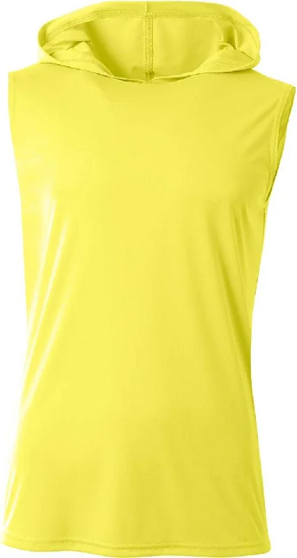 A4 N3410 Men's Cooling Performance Sleeveless Hooded T-Shirt - Safety Yellow