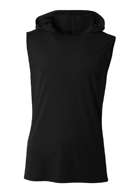 A4 N3410 Sleeveless Hooded Tee - Black