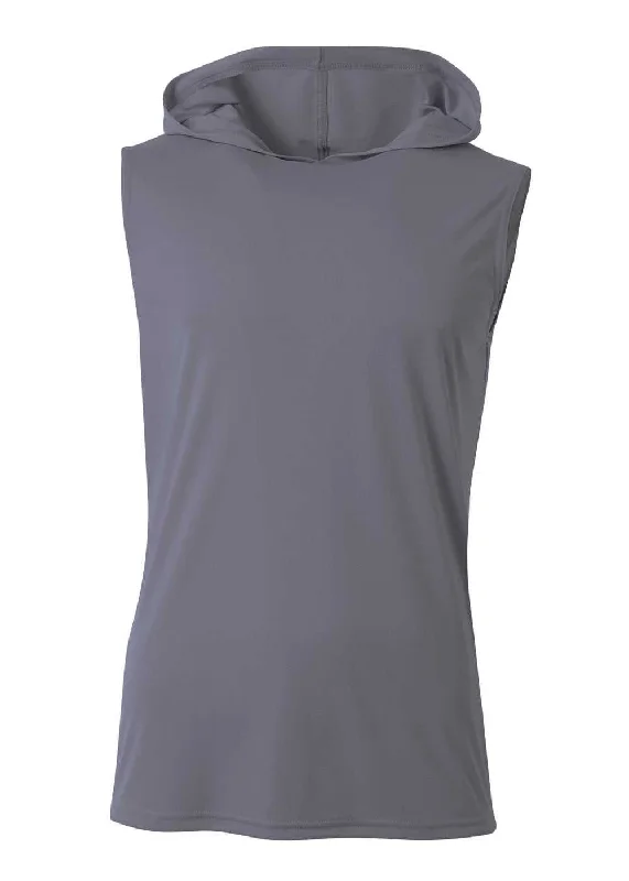 A4 N3410 Sleeveless Hooded Tee - Graphite