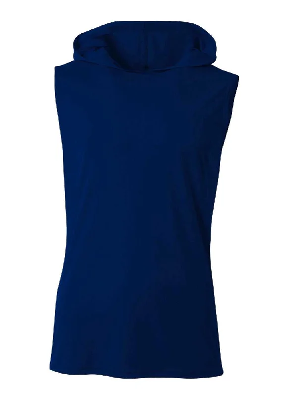 A4 N3410 Sleeveless Hooded Tee - Navy