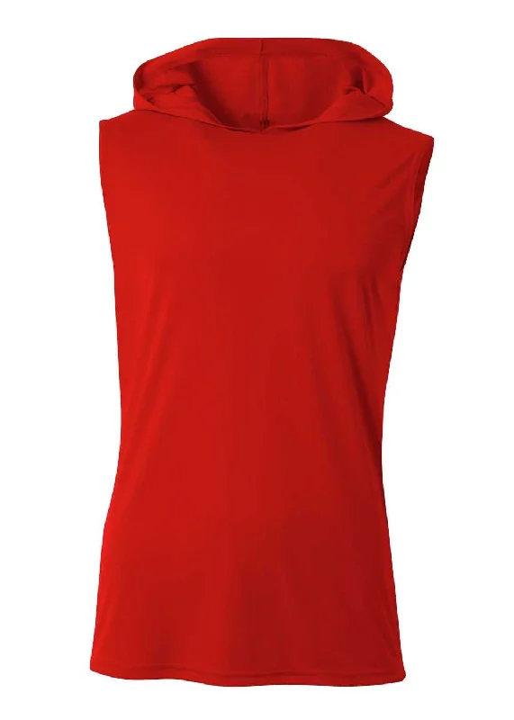 A4 N3410 Sleeveless Hooded Tee - Scarlet