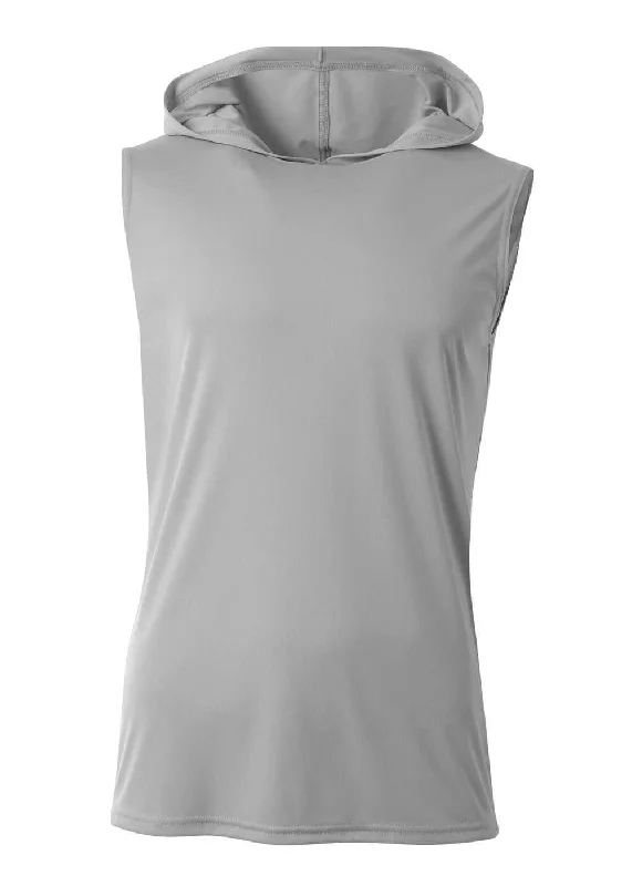 A4 N3410 Sleeveless Hooded Tee - Silver