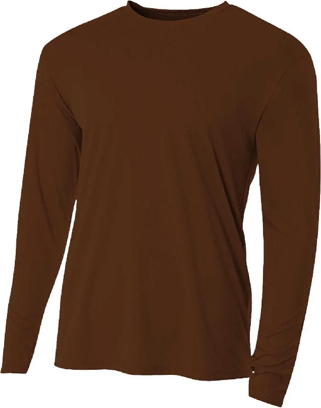 A4 NB3165 Youth Long Sleeve Cooling Performance Crew T-Shirt - Brown