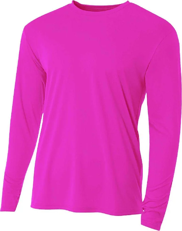 A4 NB3165 Youth Long Sleeve Cooling Performance Crew T-Shirt - Fuchsia