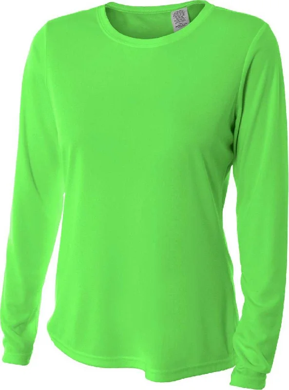 A4 NW3002 Ladies' Long Sleeve Cooling Performance Crew T-Shirt - Safety Green