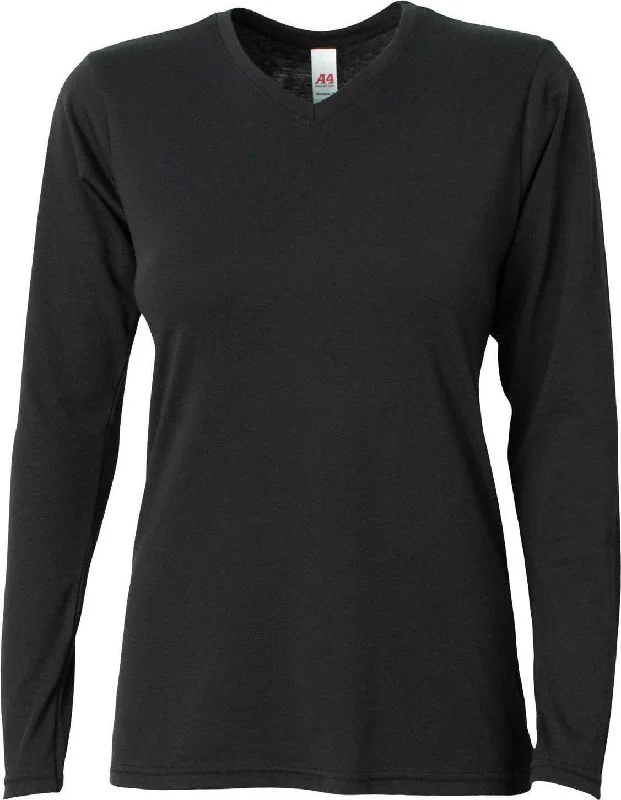 A4 NW3029 Ladies' Long-Sleeve Softek V-Neck T-Shirt - Black