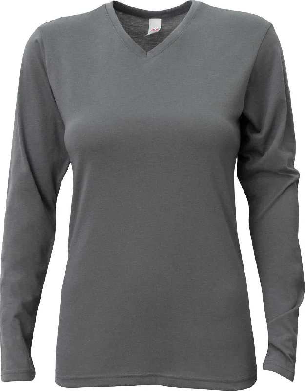 A4 NW3029 Ladies' Long-Sleeve Softek V-Neck T-Shirt - Graphite