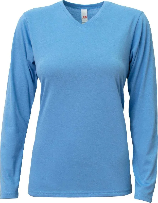 A4 NW3029 Ladies' Long-Sleeve Softek V-Neck T-Shirt - Light Blue