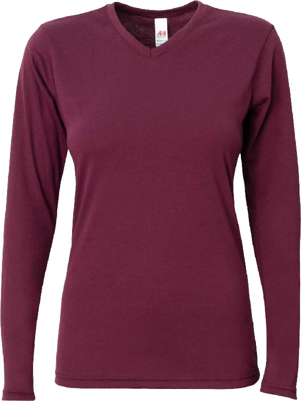 A4 NW3029 Ladies' Long-Sleeve Softek V-Neck T-Shirt - Maroon