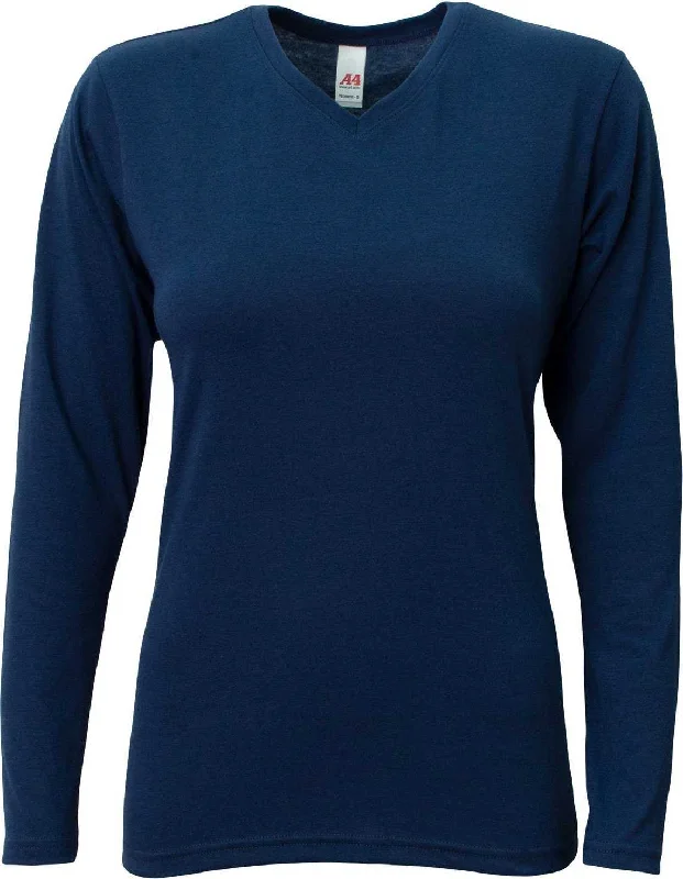 A4 NW3029 Ladies' Long-Sleeve Softek V-Neck T-Shirt - Navy