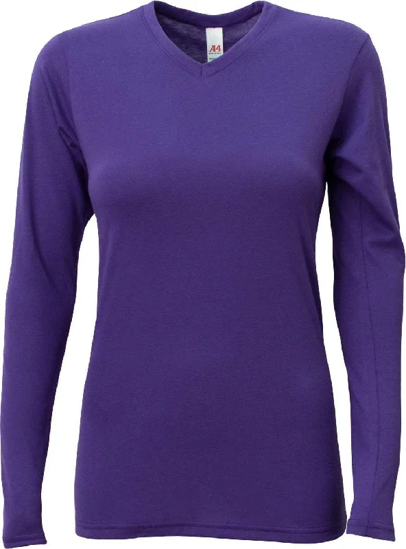 A4 NW3029 Ladies' Long-Sleeve Softek V-Neck T-Shirt - Purple