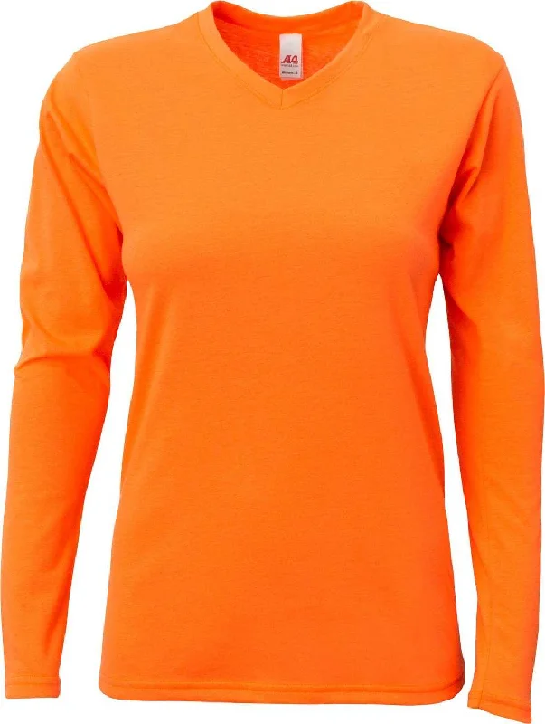 A4 NW3029 Ladies' Long-Sleeve Softek V-Neck T-Shirt - Safety Orange