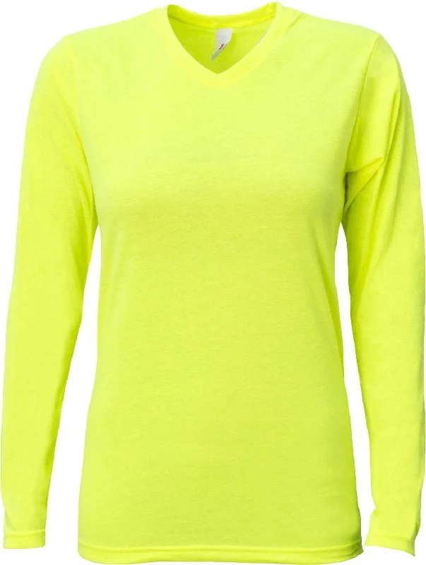 A4 NW3029 Ladies' Long-Sleeve Softek V-Neck T-Shirt - Safety Yellow