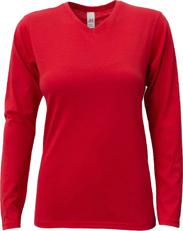 A4 NW3029 Ladies' Long-Sleeve Softek V-Neck T-Shirt - Scarlet