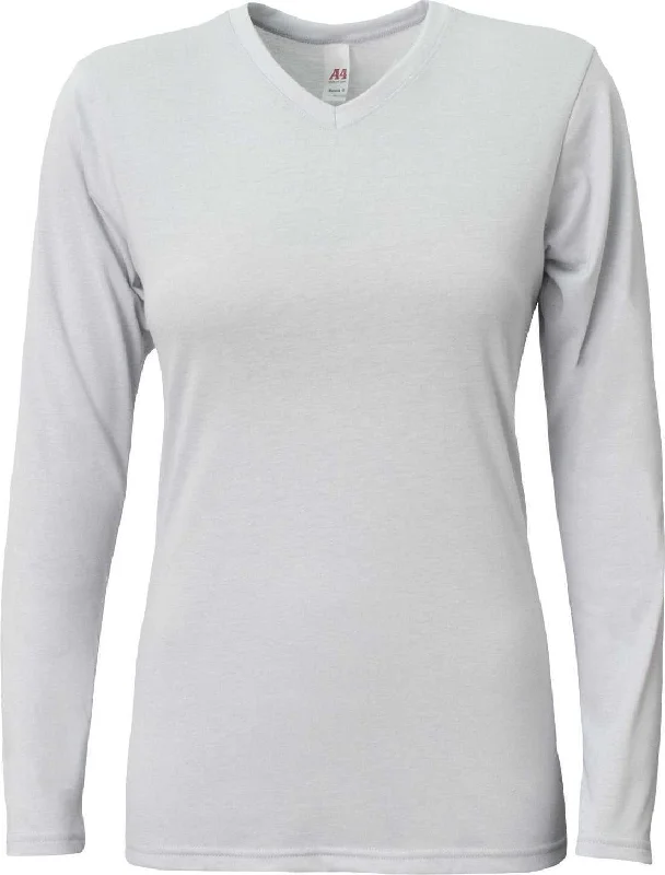 A4 NW3029 Ladies' Long-Sleeve Softek V-Neck T-Shirt - Silver