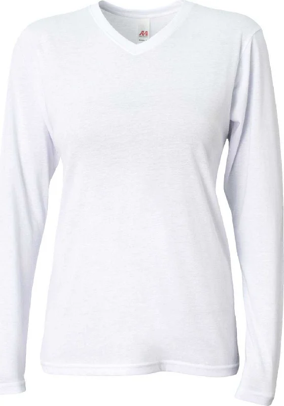 A4 NW3029 Ladies' Long-Sleeve Softek V-Neck T-Shirt - White