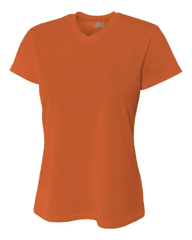 A4 NW3254 Women's Short Sleeve V-Neck Birds Eye Mesh Tee - Athletic Orange