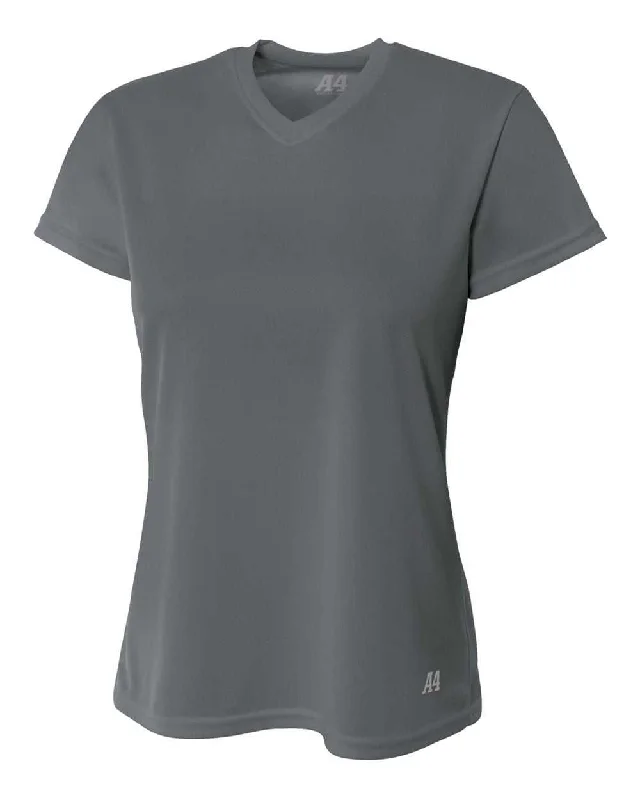 A4 NW3254 Women's Short Sleeve V-Neck Birds Eye Mesh Tee - Graphite