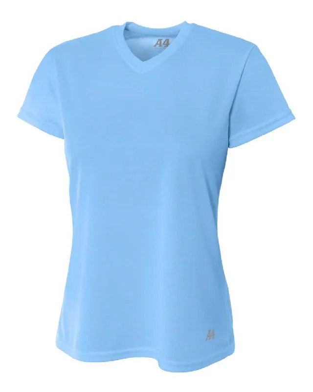 A4 NW3254 Women's Short Sleeve V-Neck Birds Eye Mesh Tee - Light Blue