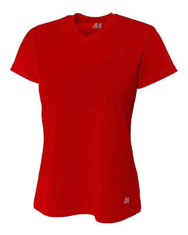 A4 NW3254 Women's Short Sleeve V-Neck Birds Eye Mesh Tee - Scarlet