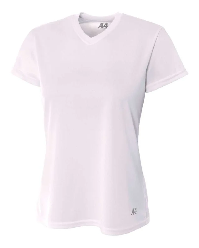 A4 NW3254 Women's Short Sleeve V-Neck Birds Eye Mesh Tee - White