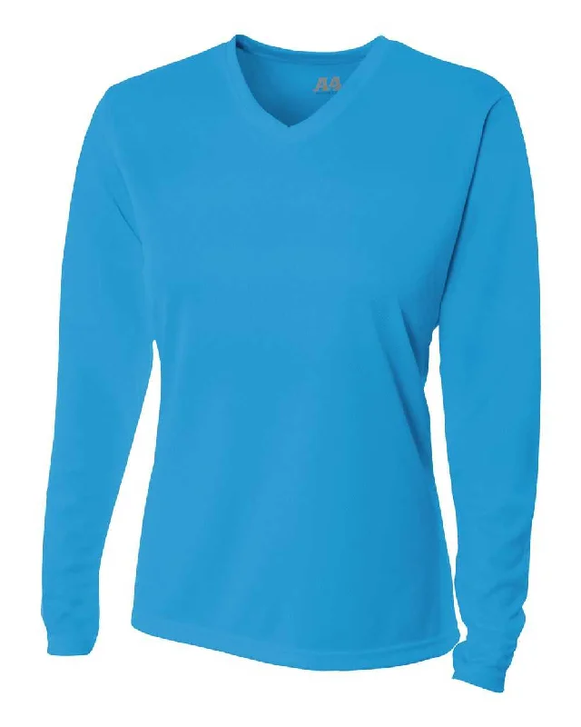 A4 NW3255 Women's Long Sleeve V-Neck Birds Eye Mesh Tee - Electric Blue