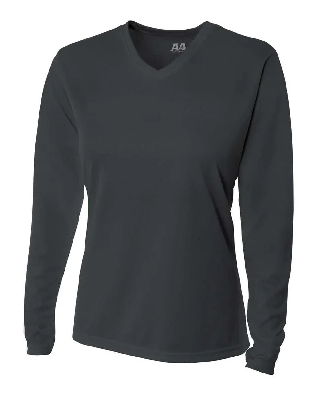 A4 NW3255 Women's Long Sleeve V-Neck Birds Eye Mesh Tee - Graphite