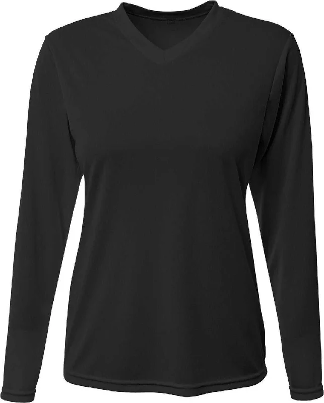 A4 NW3425 Ladies' Long-Sleeve Sprint V-Neck T-Shirt - Black