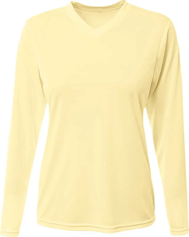 A4 NW3425 Ladies' Long-Sleeve Sprint V-Neck T-Shirt - Light Yellow