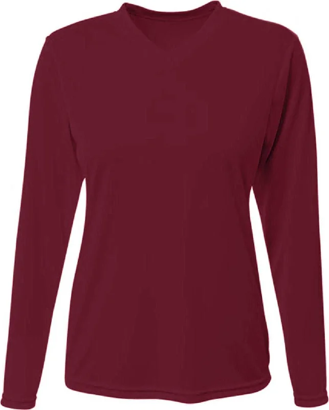 A4 NW3425 Ladies' Long-Sleeve Sprint V-Neck T-Shirt - Maroon