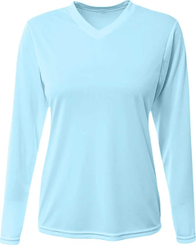 A4 NW3425 Ladies' Long-Sleeve Sprint V-Neck T-Shirt - Pastel Blue