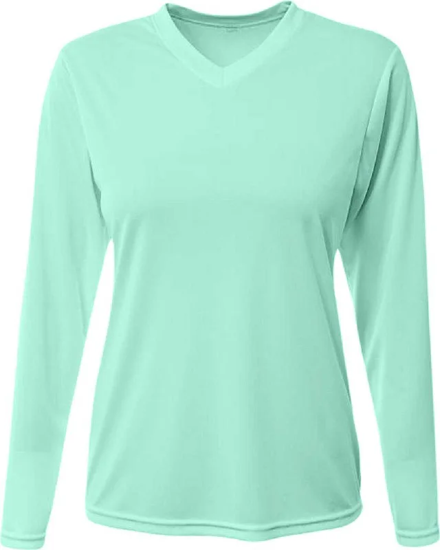 A4 NW3425 Ladies' Long-Sleeve Sprint V-Neck T-Shirt - Pastel Mint