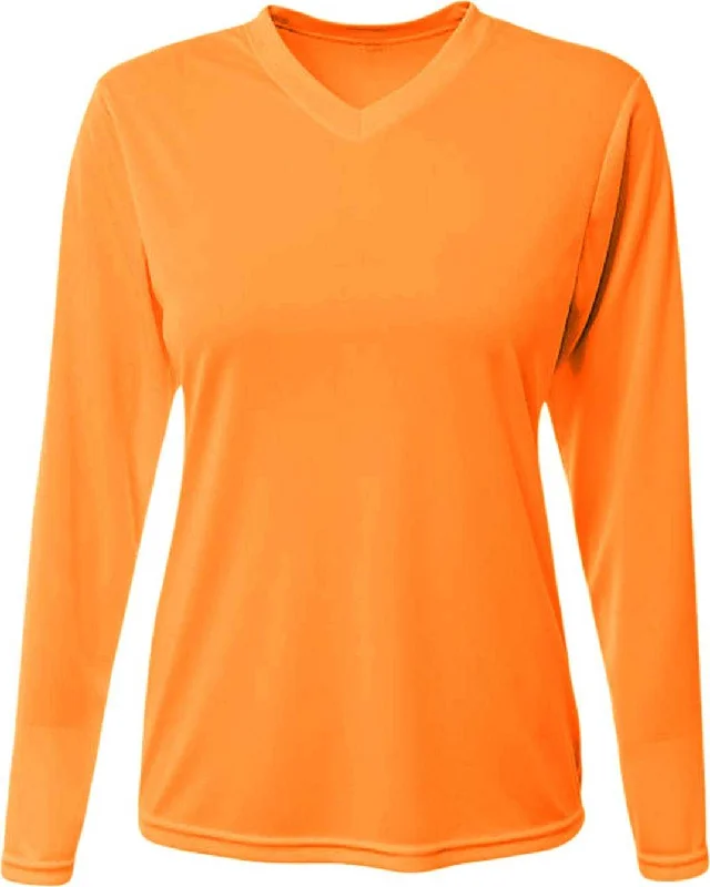 A4 NW3425 Ladies' Long-Sleeve Sprint V-Neck T-Shirt - Safety Orange